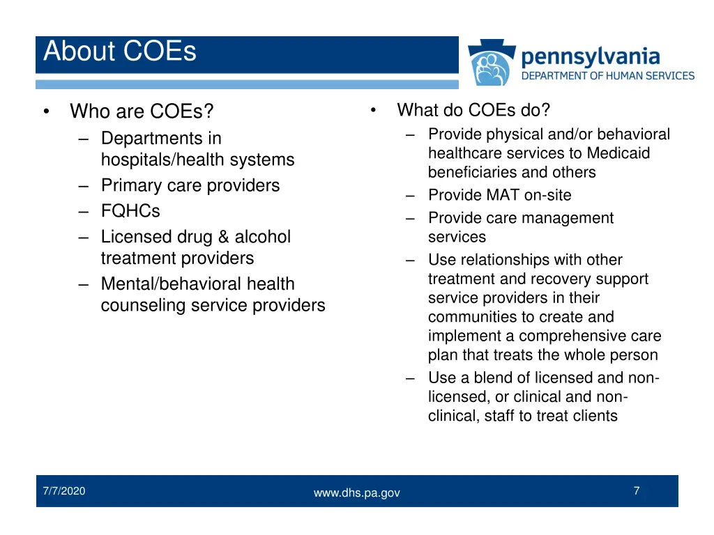 about coes