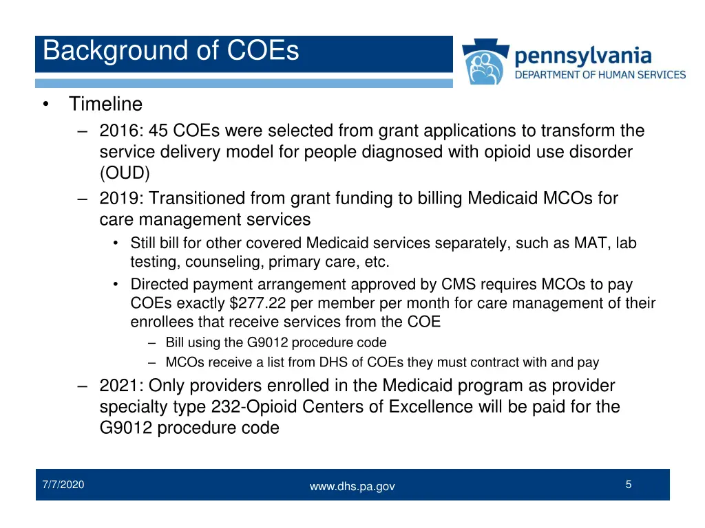background of coes