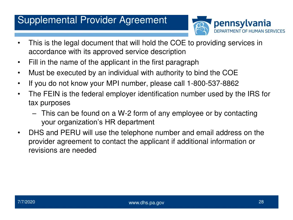 supplemental provider agreement