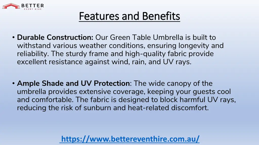features and benefits features and benefits