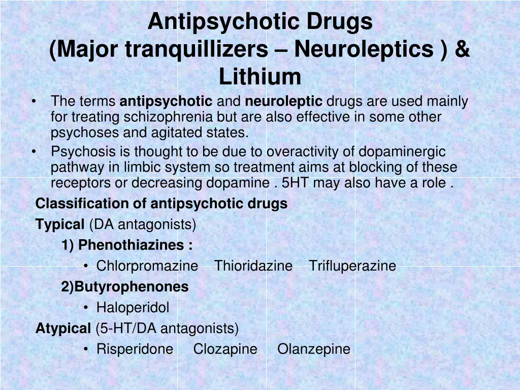 antipsychotic drugs major tranquillizers