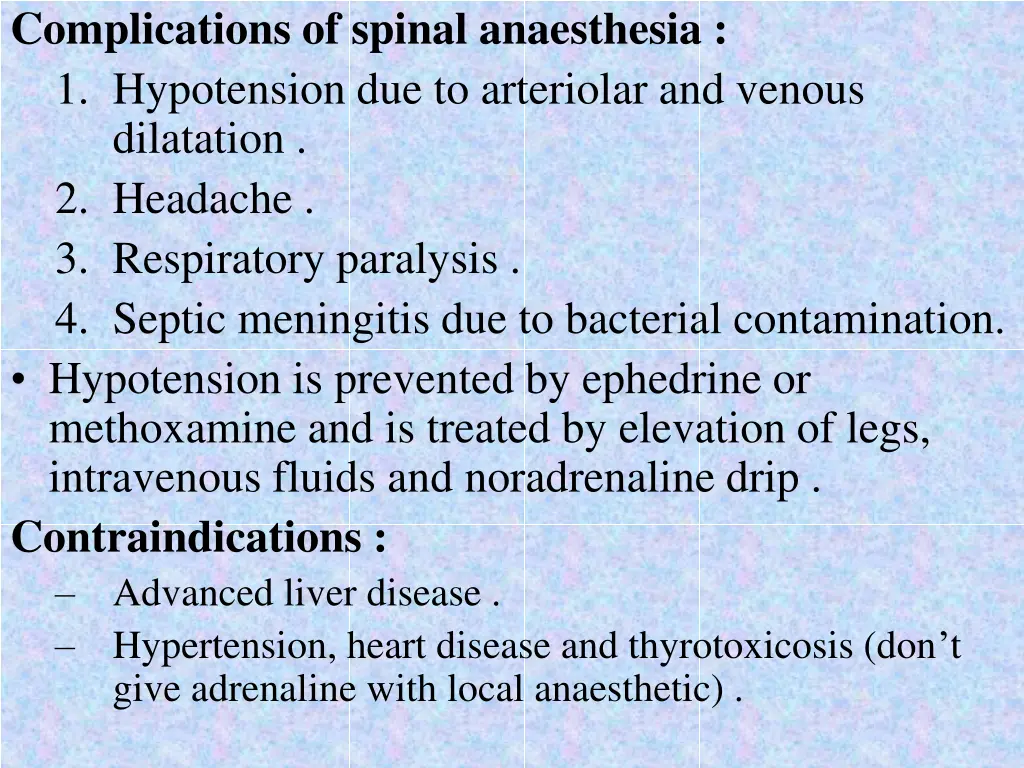 complications of spinal anaesthesia 1 hypotension