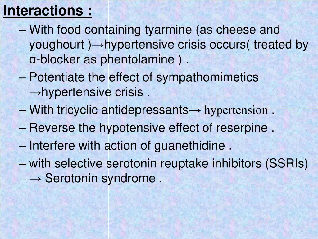 interactions with food containing tyarmine