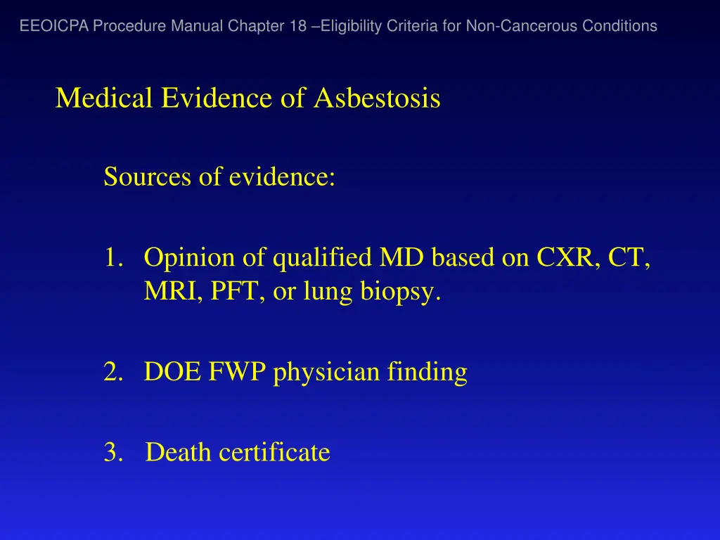 eeoicpa procedure manual chapter 18 eligibility