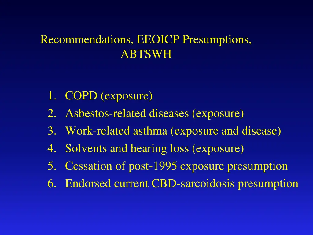 recommendations eeoicp presumptions abtswh