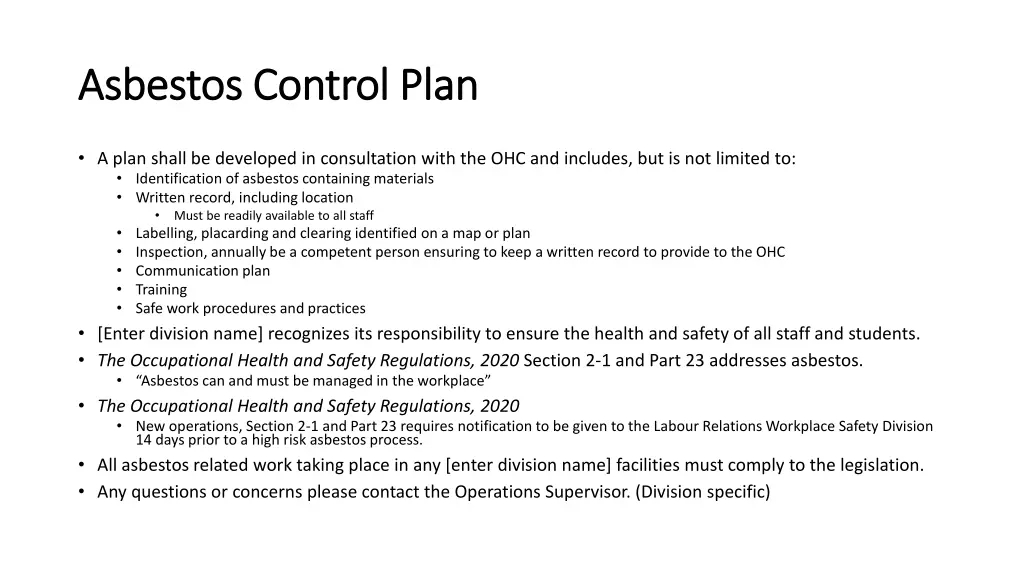 asbestos control plan asbestos control plan