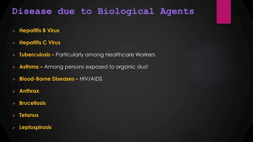 disease due to biological agents