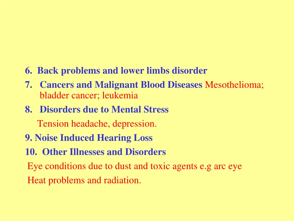 6 back problems and lower limbs disorder
