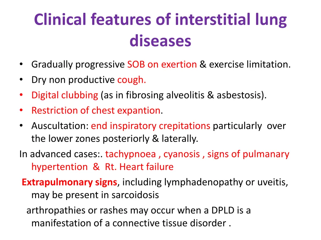 clinical features of interstitial lung diseases