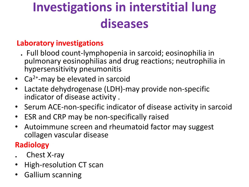 investigations in interstitial lung diseases