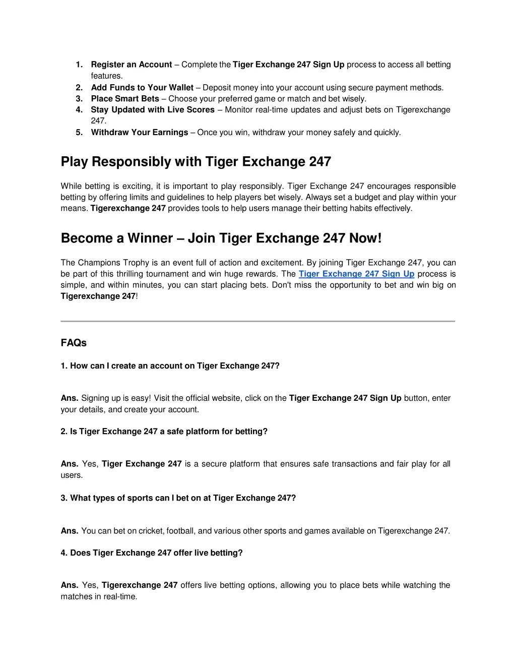 register an account complete the tiger exchange