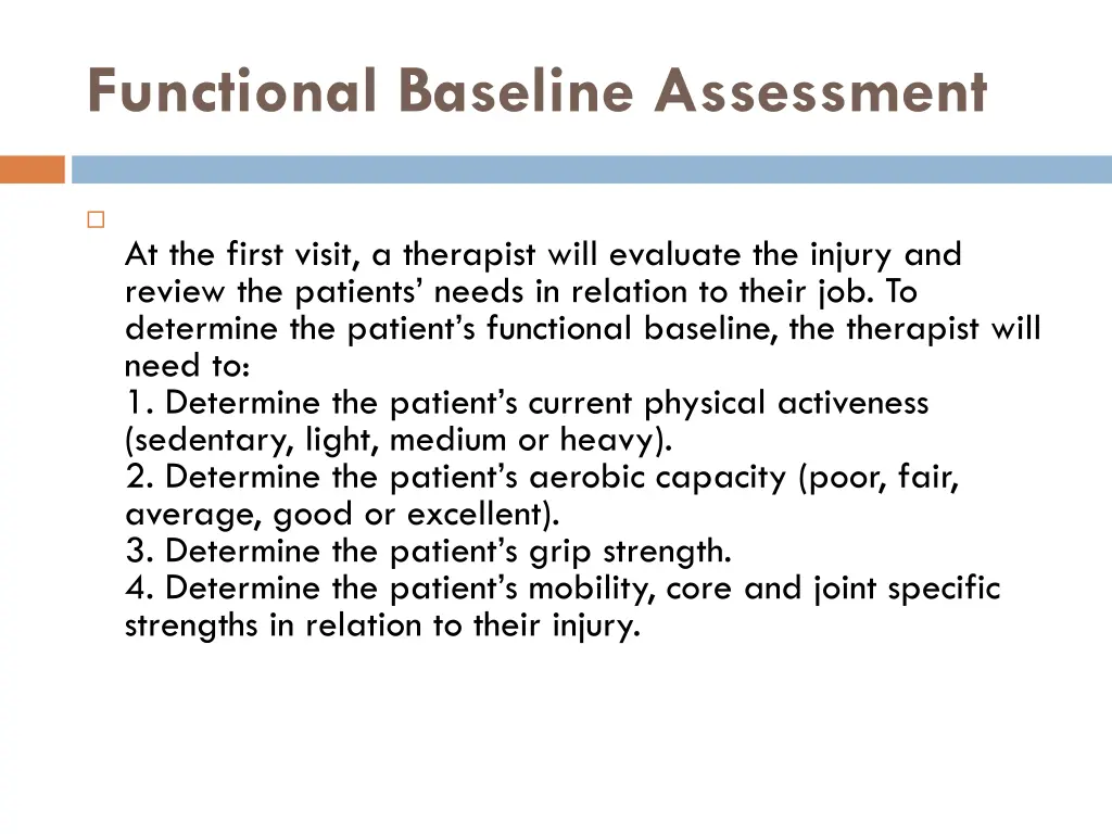functional baseline assessment