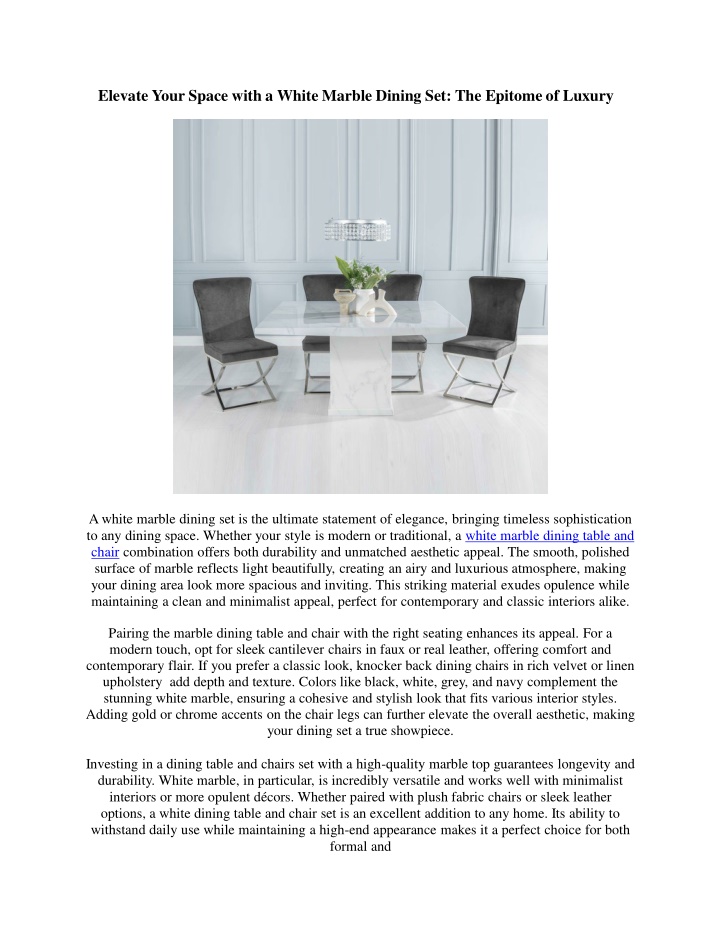 elevate your space with a white marble dining