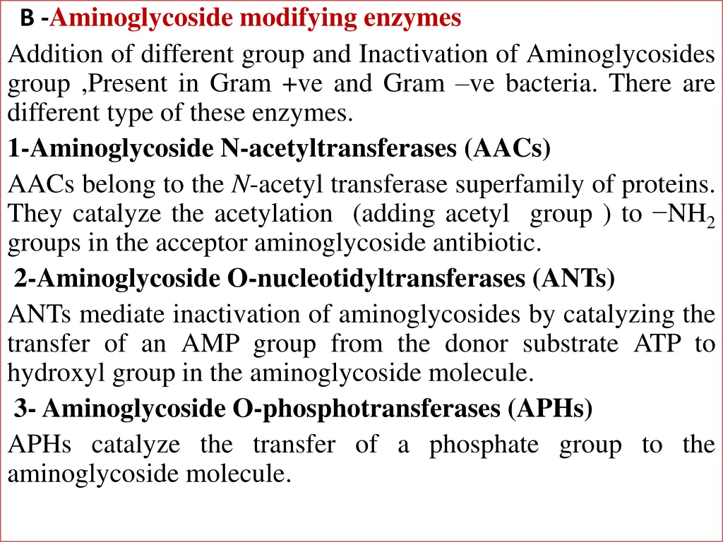 b aminoglycoside modifying enzymes addition