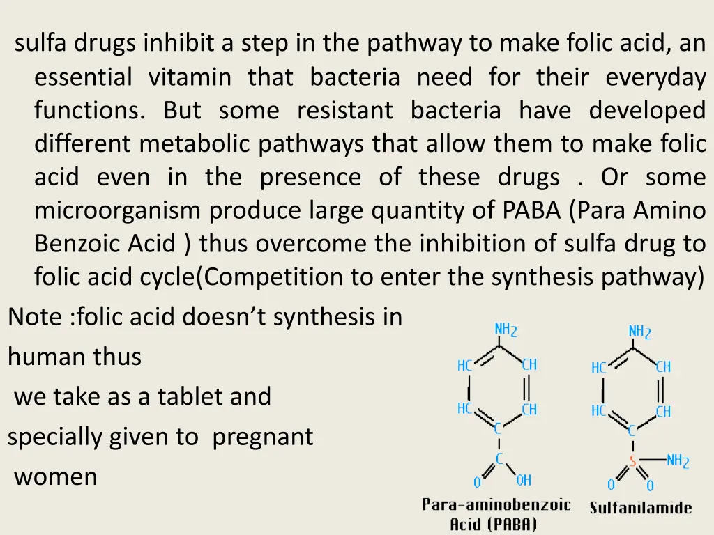 sulfa drugs inhibit a step in the pathway to make