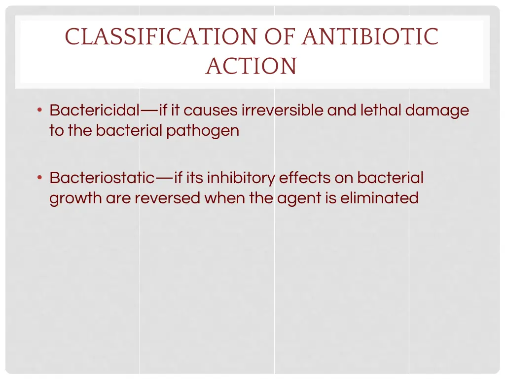 classification of antibiotic action