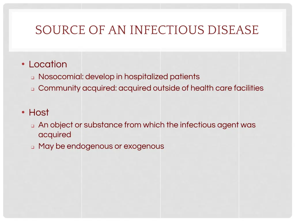 source of an infectious disease