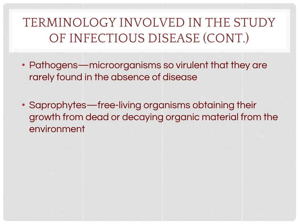 terminology involved in the study of infectious 1