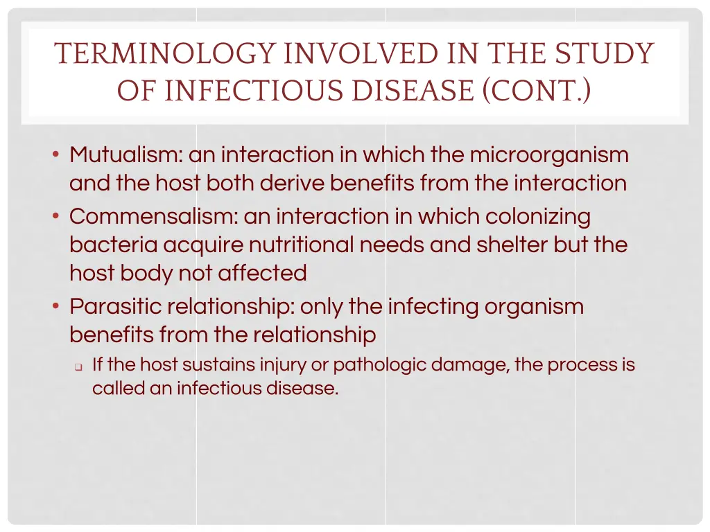 terminology involved in the study of infectious 2