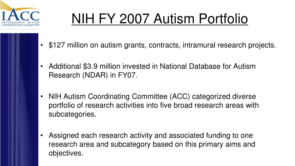 nih fy 2007 autism portfolio