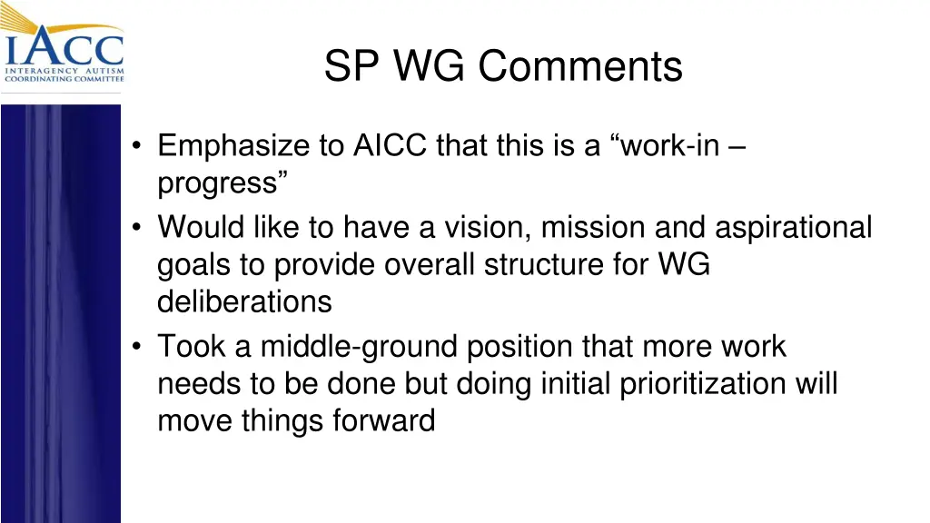 sp wg comments