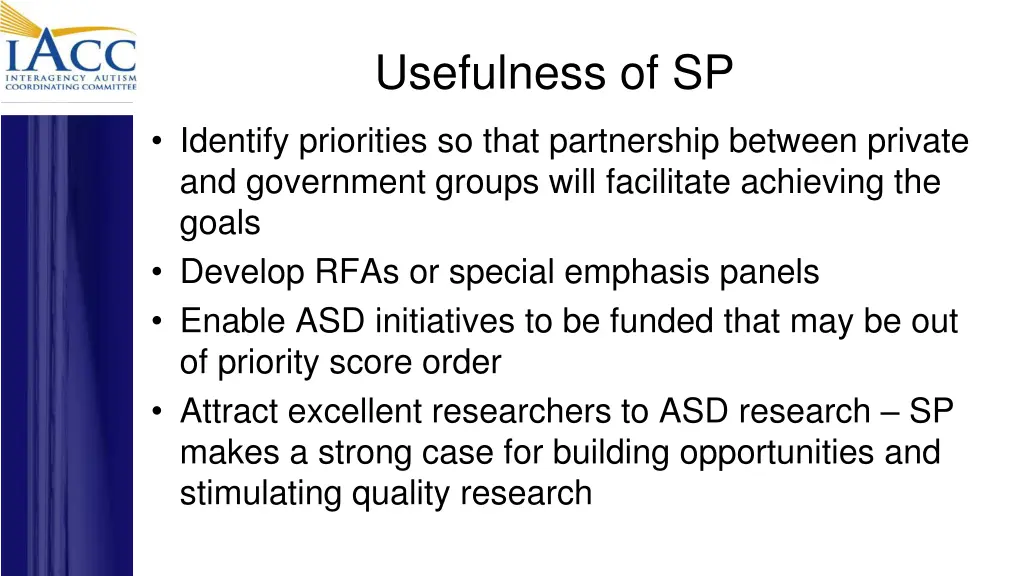 usefulness of sp