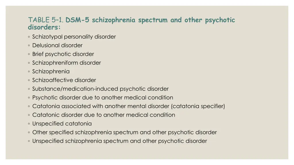 table 5 1 dsm 5 schizophrenia spectrum and other