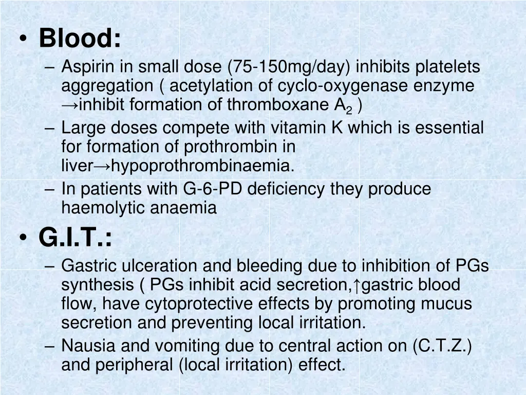 blood aspirin in small dose 75 150mg day inhibits
