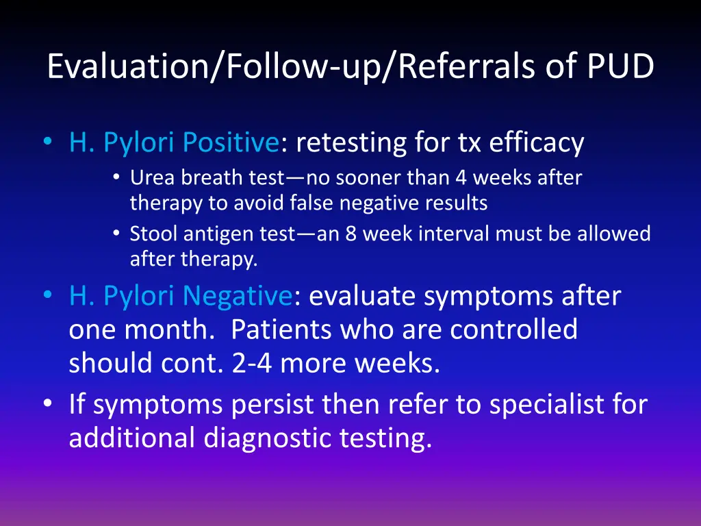 evaluation follow up referrals of pud