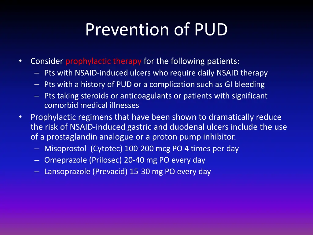 prevention of pud