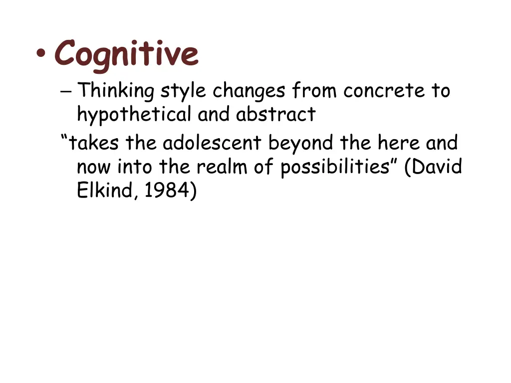 cognitive thinking style changes from concrete