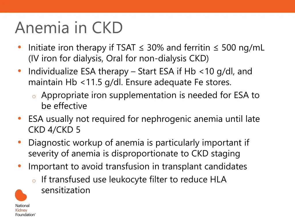 anemia in ckd initiate iron therapy if tsat