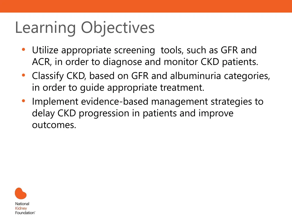 learning objectives utilize appropriate screening