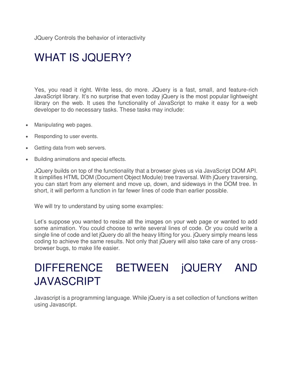 jquery controls the behavior of interactivity