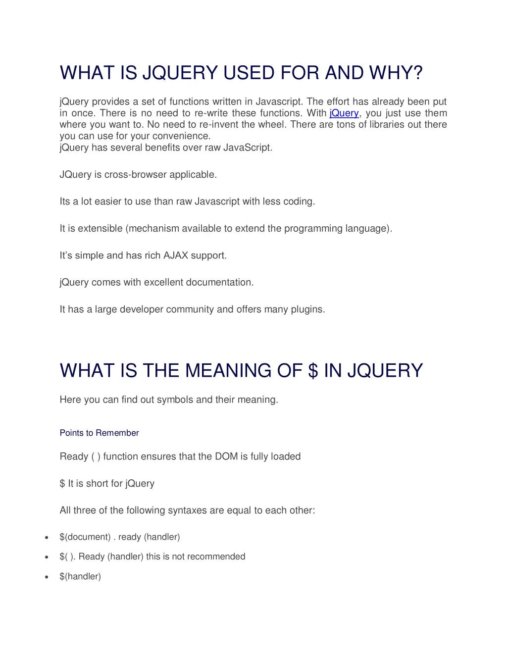 what is jquery used for and why