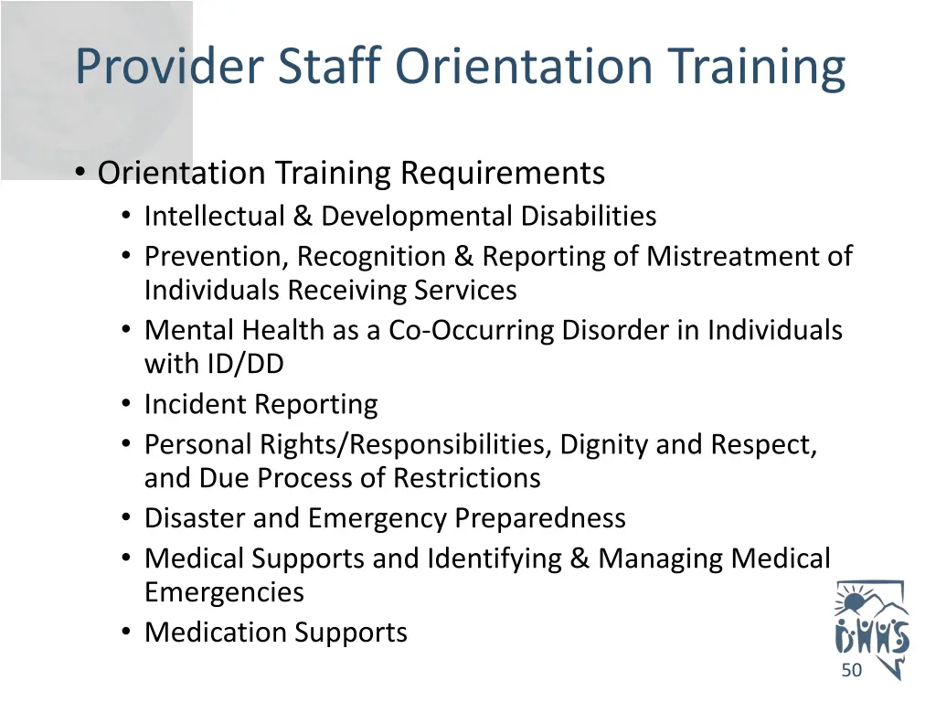 provider staff orientation training