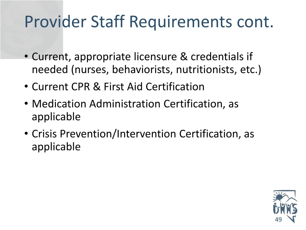 provider staff requirements cont