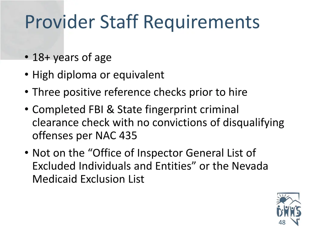 provider staff requirements