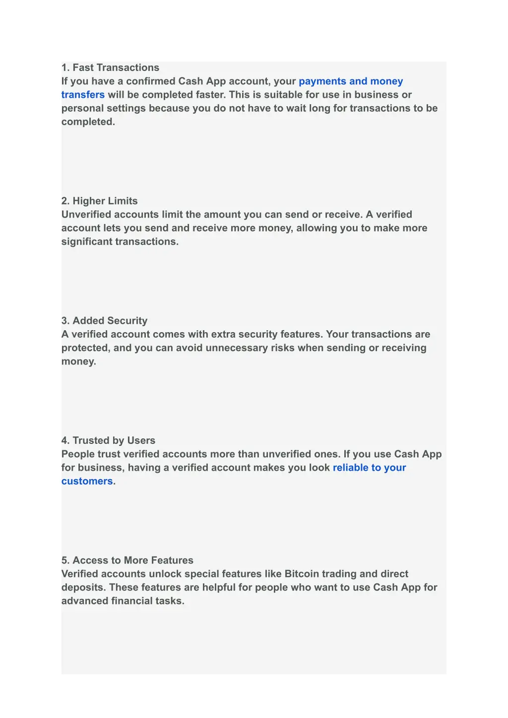 1 fast transactions if you have a confirmed cash