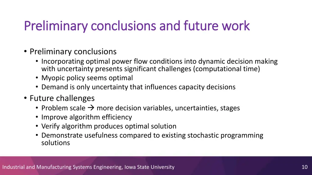 preliminary conclusions and future work
