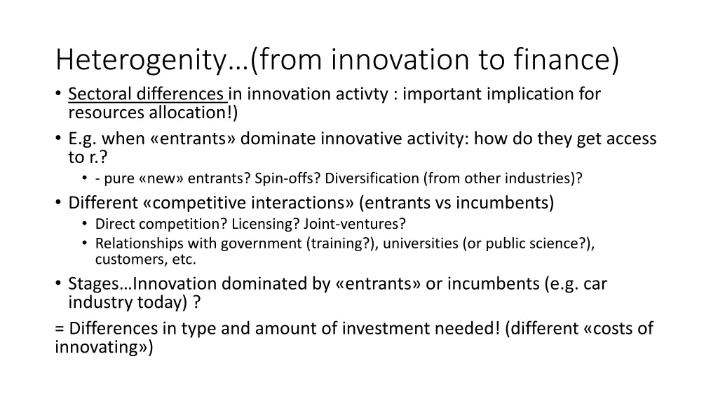heterogenity from innovation to finance sectoral