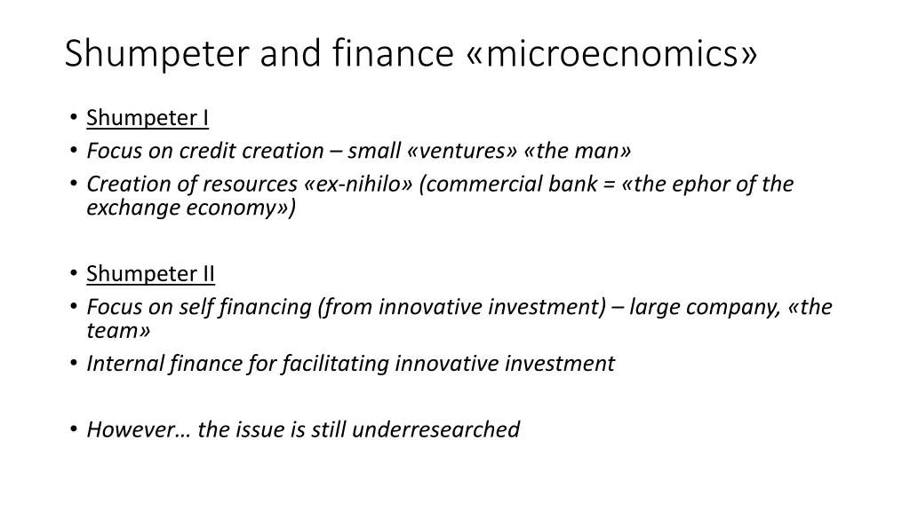 shumpeter and finance microecnomics