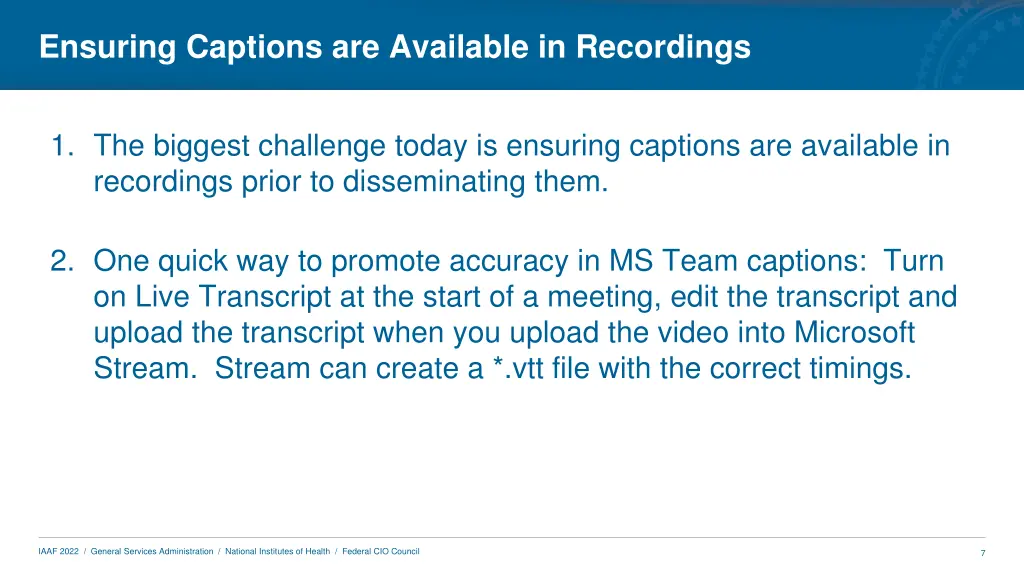 ensuring captions are available in recordings
