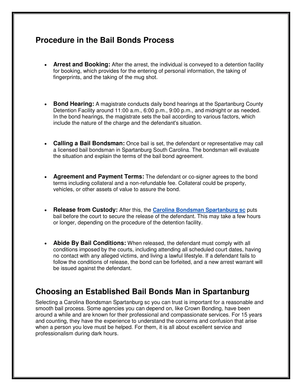 procedure in the bail bonds process