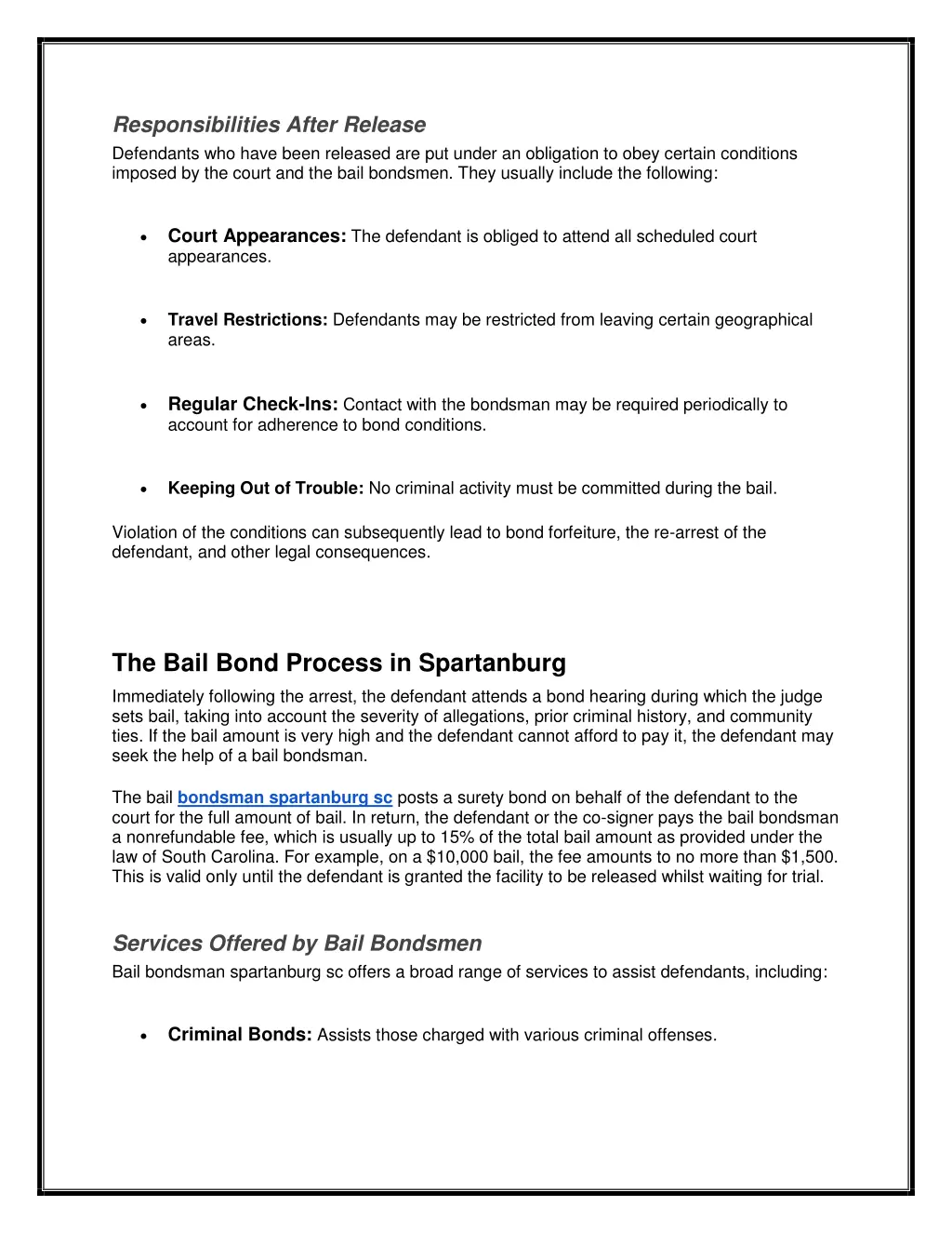 responsibilities after release defendants