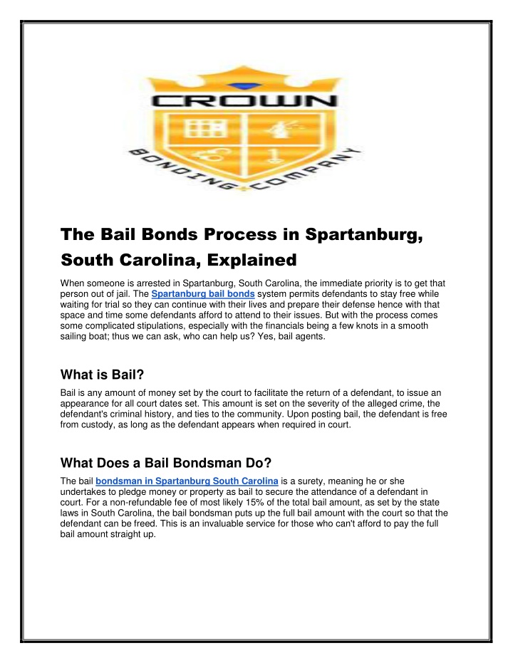the bail bonds process in spartanburg south