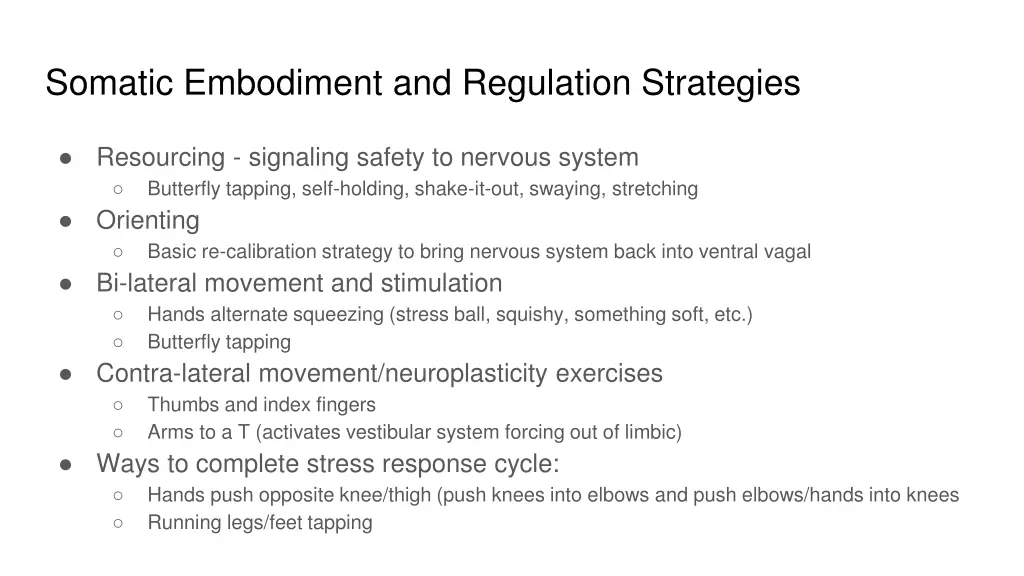 somatic embodiment and regulation strategies