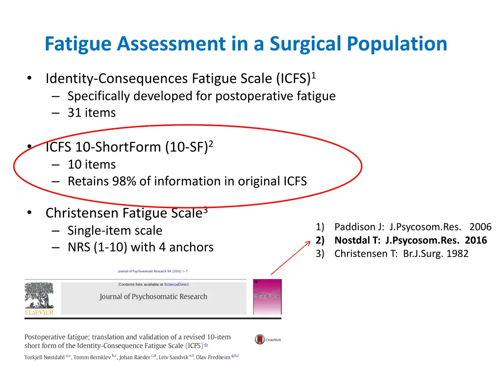 fatigue assessment in a surgical population