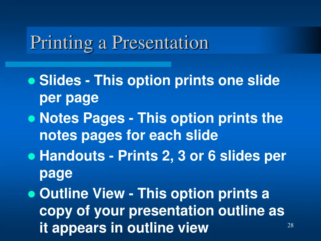 printing a presentation