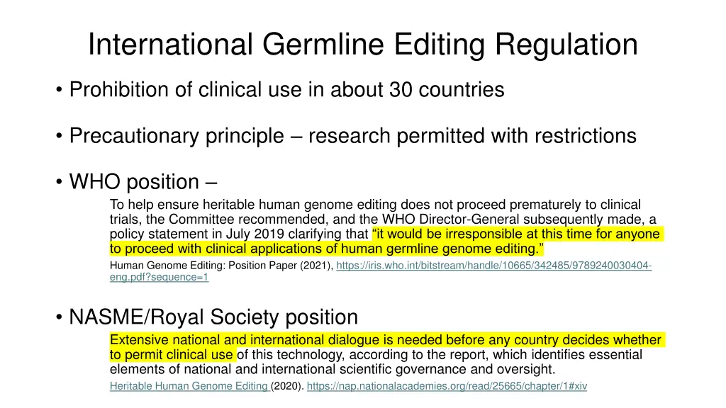 international germline editing regulation
